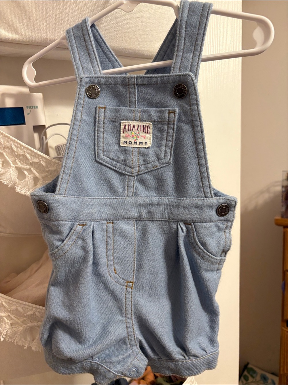 Carter's Light Blue Denim Baby Overalls with 'Amazing Mommy' Patch